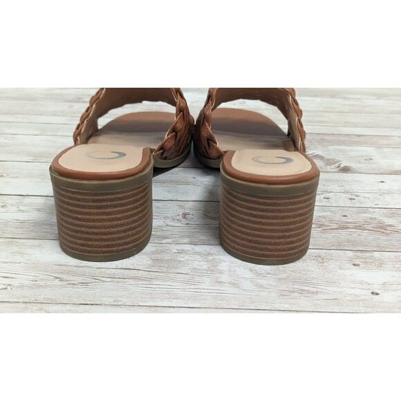 Journee Collection Womens Size 8 Brown Woven Block Heel Open Toe Slide Sandal - Picture 6 of 11